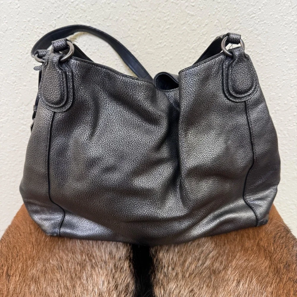 Coach‎ Edie 31 Pebbled Leather Metallic Gunmetal 36503 3 Compartment Turnlock